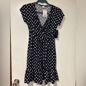 Navy Polka Dot Wrap Dress